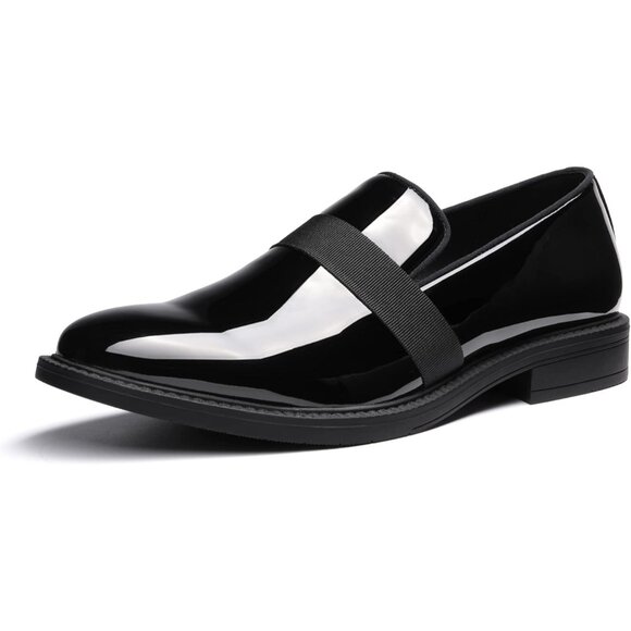 Bruno Marc Men's Black Tuxedo Shoe Slip on Classic Patent Velvet Leather Loafers - Picture 1 of 6